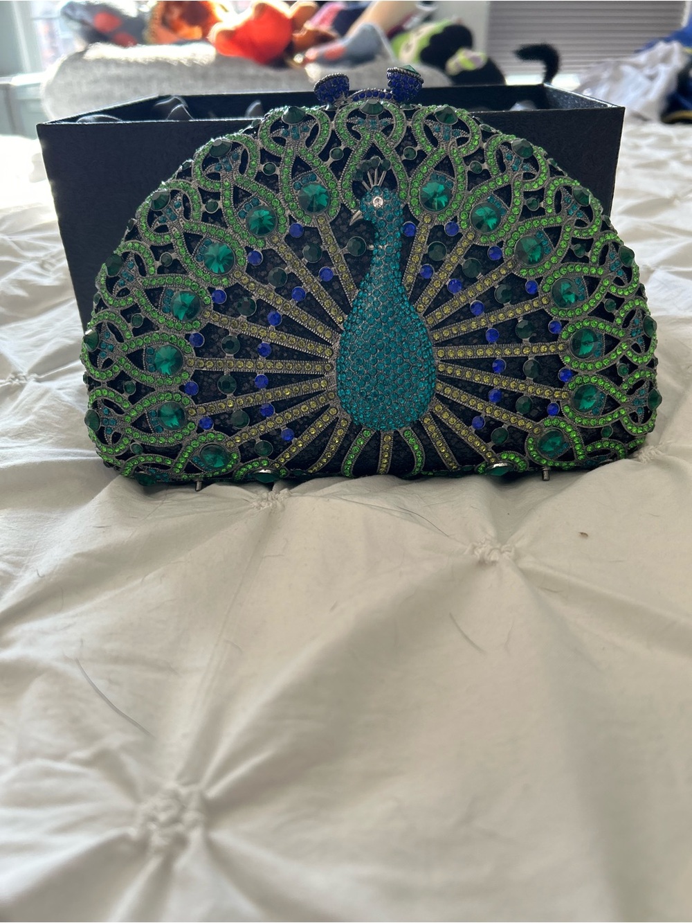 Embellished Peacock Clutch - Teal & Green